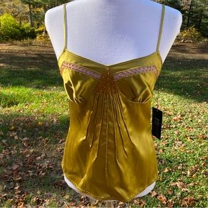 ETCETERA TOP NEW TANK CAMISOLE GREEN GOLD CHARTREUSE STRETCH SILK Size 2 NWT